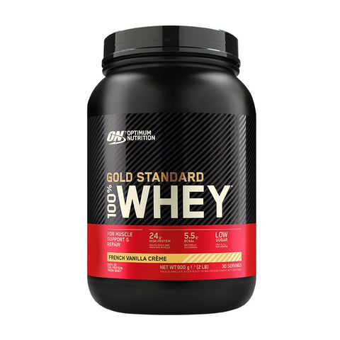 Optimum Nutrition 100% შრატის პროტეინი ფრანგული ვანილის კრემის არომატით, 900გრ.