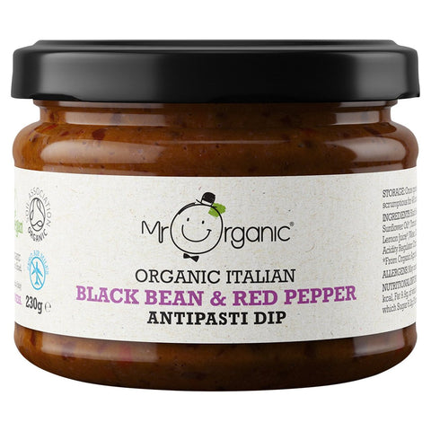 Mr Organic შავი ლობიო & წითელი წიწაკის ანტიპასტა, 230 გრ