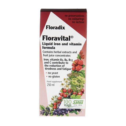 Floradix Floravital რკინა და ვიტამინების თხევადი ფორმულა, 250 მლ.