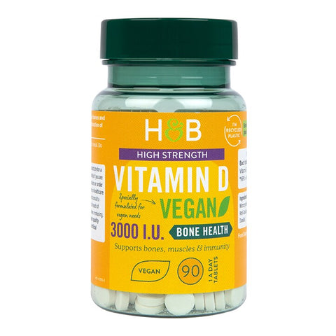 Holland & Barrett ვეგანური D ვიტამინი 3000 ი.უ. (75 მკგ), 90 ტაბლეტი